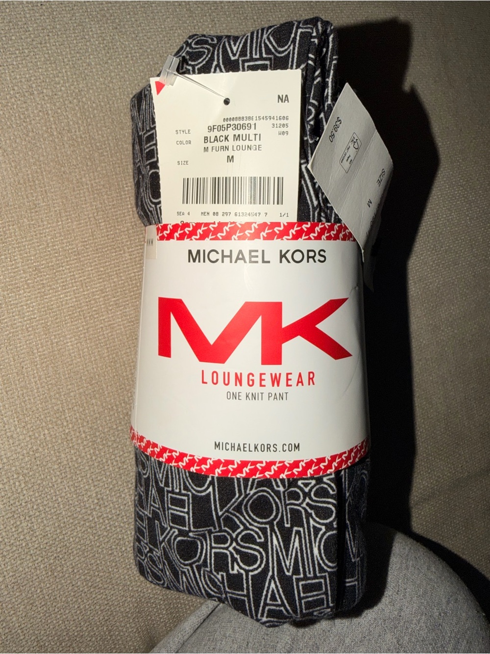 Michael Kors Loungewear, Black w/ White MK Logo Knit Pants